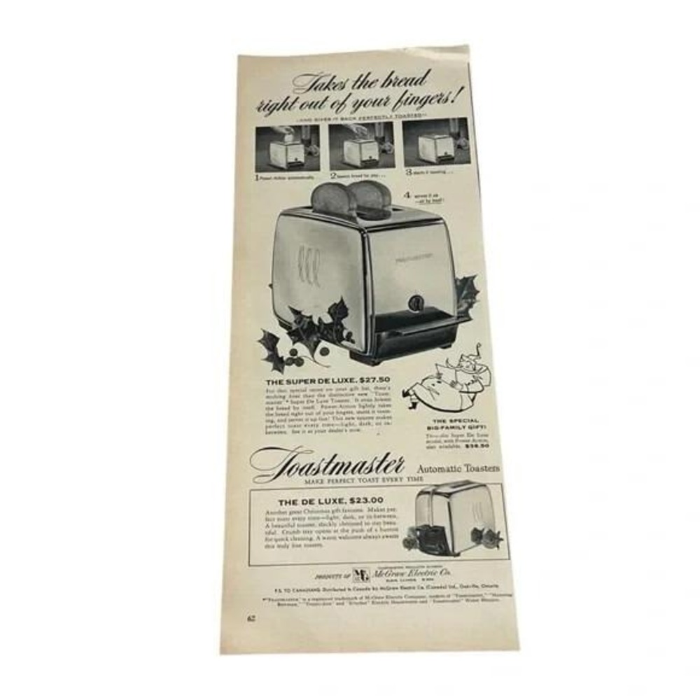 1954 Toastmaster McGraw Electric Co Elgin IL Original Vintage Print Ad